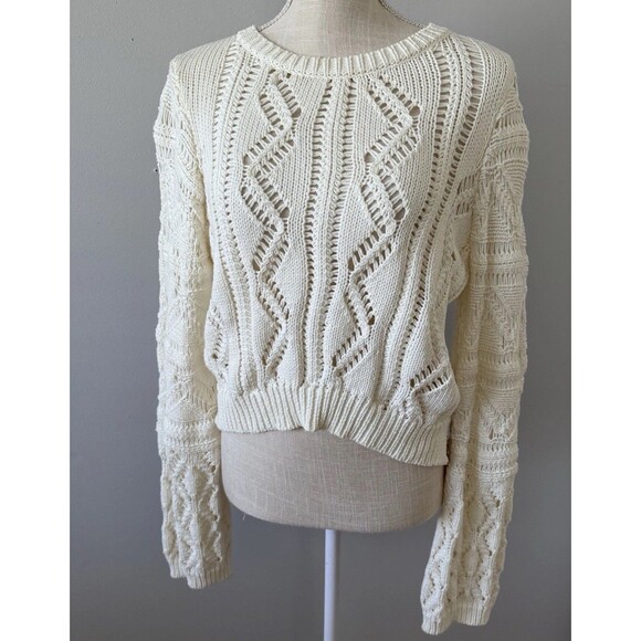 Jonathan Simkhai Ivory White Madelyn Cropped‎ Pointelle Pullover Knit Sweater M - Picture 1 of 7